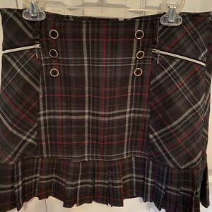 Vintage Plaid Mini Skirt with Button Accents